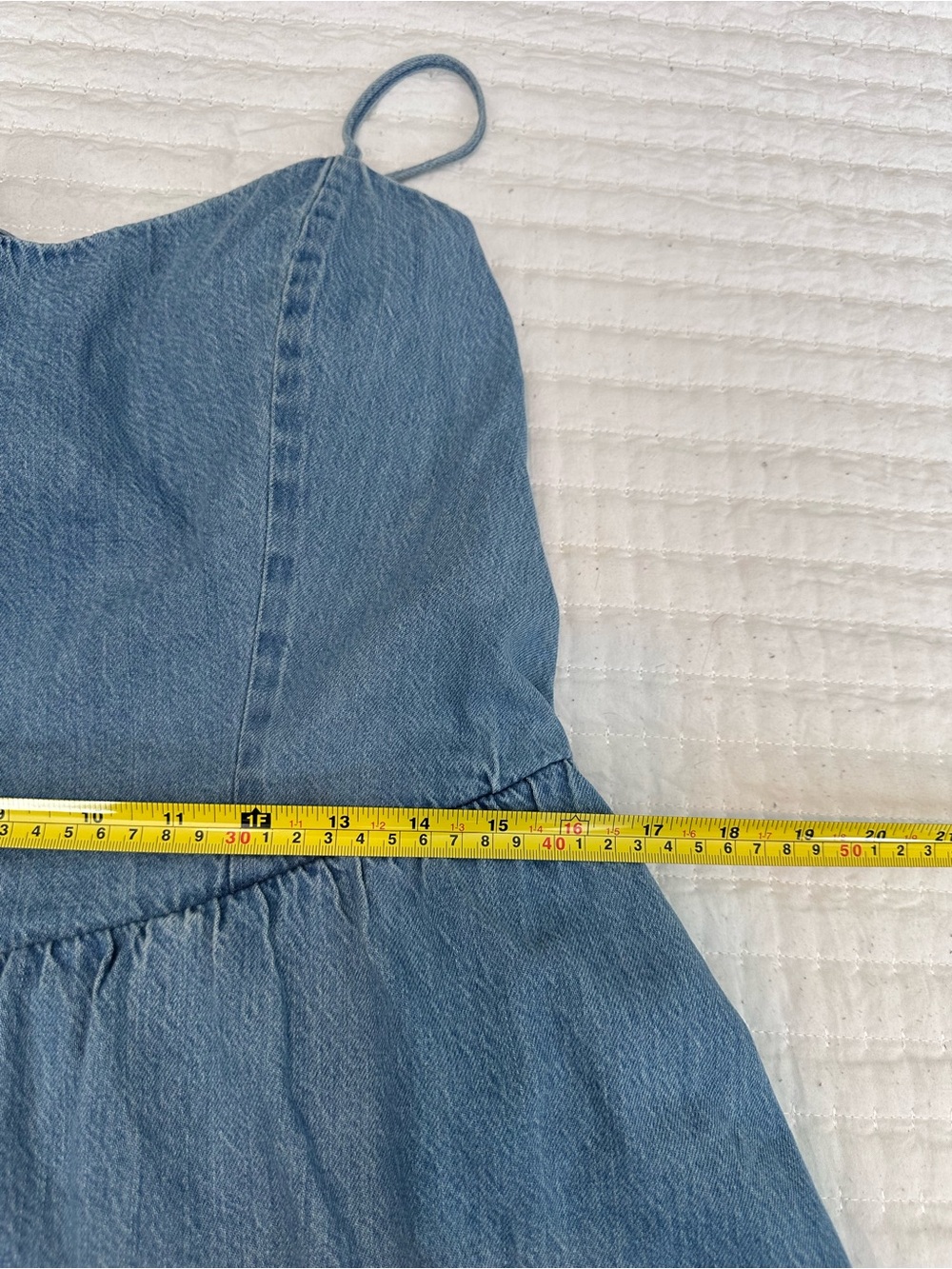 Hollister Light Wash Denim Drop Waist Mini Dress Romper XL Y2K Coquette Babydoll - Picture 6 of 10